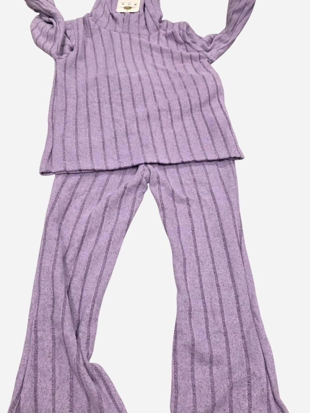PatPat Purple Ribbed Kids Pajama Set